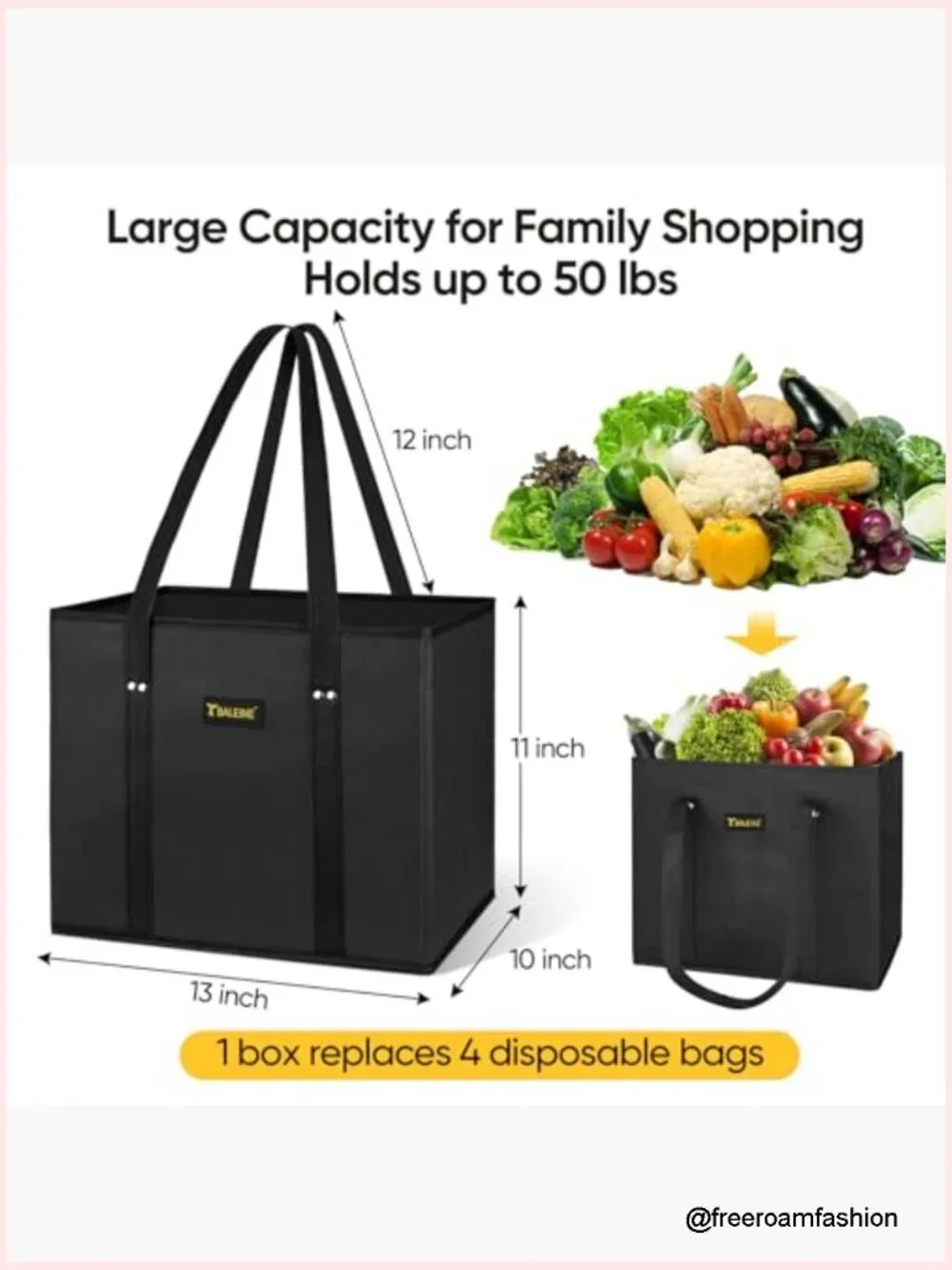 3 Pack Foldable Reusable Shopping Bags with Reinforced Bottom